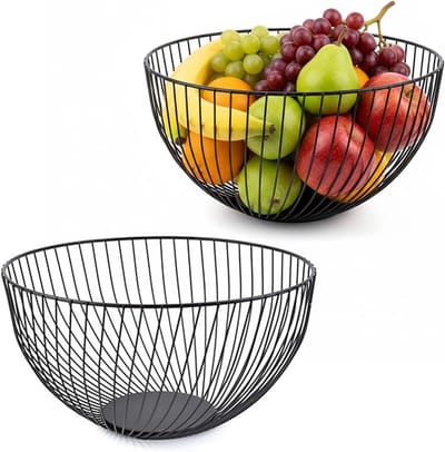 Set van 2 metalen fruitmanden, zwart, ideaal voor fruit, groenten, brood en snacks, 10 x 4 x 5,5 inch