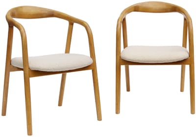sweeek - Set van 2 stoelen van rubberhout, zitting bouclé vintage - l 55 x b 57 x h 79 cm - sara