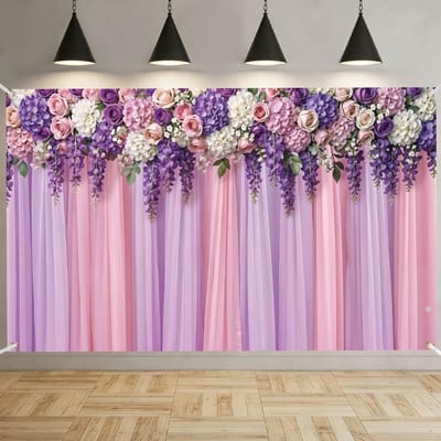 Botanische polyester achtergrond met lavendelbloemen, 180 x 110 cm, ideaal voor verjaardagen, bruiloften en feestdecoratie, perfect voor fotoshoots