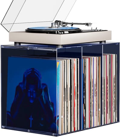 Dailygoods- Platenhouder Stapelbaar - Acryl Platenrek - Vinyl Opslagbox voor 50+ Platen - Luxe Blauwe LP Organizer - Design Platenhouder Tafelblad - Modern en Functioneel - Vinylrek