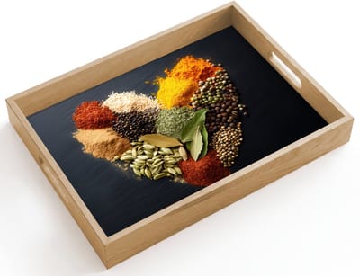Dienblad hout 40x30 cm - Schootdienblad - Specerijen - Mix - Hartvorm - Zwart - Borrelplank rechthoek - Plateau dienbladen