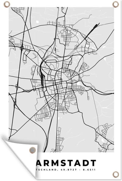 Muurdecoratie Kaart - Darmstadt - Duitsland - Stadskaart - Plattegrond - 120x180 cm - Tuinposter - Tuindoek