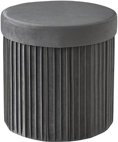 Poef met opbergruimte - 38 cm - fluweel - donkergrijs