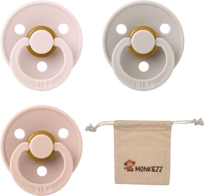 BIBS Fopspenen - Maat 2 6-18 maanden - Latex – Petal, Mushroom, Blush + Monkiezz speenzakje
