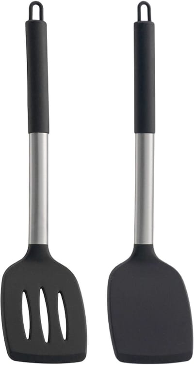 QTTVBTNA - 2-delige siliconen kookspatel set - BPA vrij - anti-aanbaklaag - Hittebestendig Keukengerei - Geschikt voor alle gecoate pannen - Zwart - 35cm