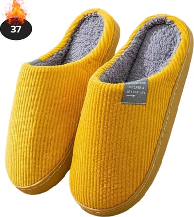Nivard Warme Pantoffels - Sloffen - Slippers - Dames - Heren - Pluche - Maat 37 - Geel