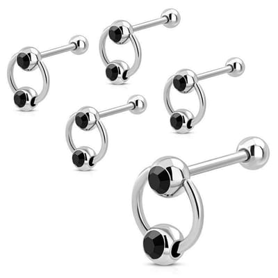 Aramat Jewels | Piercings | Tongpiercing met Zwarte Zirkonia slavepiercing | | | |10mm | Staal | Volwassenen | Verkleurd niet