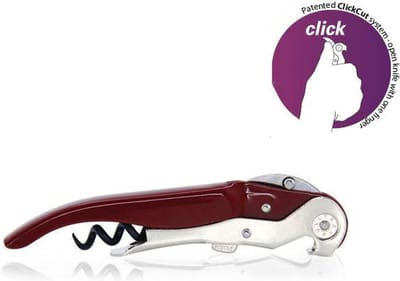 Pulltex Pullparrot RVS Kurkentrekker Bordeaux Rood - ClickCut systeem - Verwijder Moeiteloos de Kurk - Eenvoudig inklapbaar - Kurken Trekker - Zonder Kurk Beschadiging door Uittrekbare Dubbele Hefboom - Wijnopenener - Flessenopener