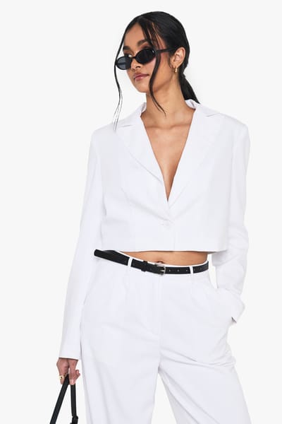 boohoo Op maat gemaakte geweven crop blazer voor bijzondere gelegenheden | Wit | Maat: 44