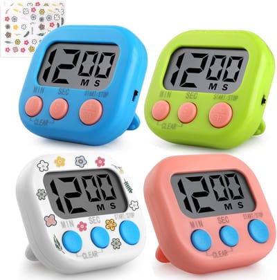 Thijox - Set van 4 Keukentimers met Akoestisch Alarm, Digitale Magnetische Timer met Groot LCD-Display, Koken, Bakken, Keukenaccessoires, Tot 99:59 Mi