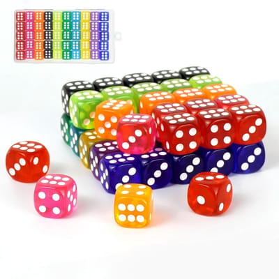 SnelShoppen - 50 Kleurige Dobbelstenen 14mm, Acrylaat Translucent, in 10 Kleuren, Dobbelsteen Set met Afgeronde Hoeken, Inclusief Opbergdoos, voor Bor