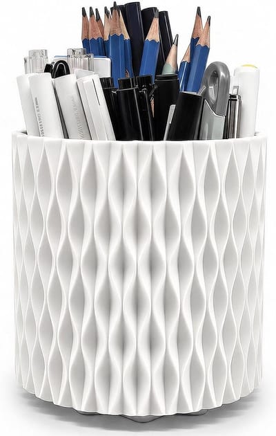Tolvia Draaibare Pennenhouder 360° – Bureau Organizer met 5 Vakken – Pennenbak voor Pennen, Potloden en Make-upkwasten – Bureau Accessoires voor Kantoor, School en Thuis – Wit