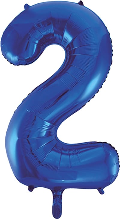 Blauwe XL folieballon - Cijfer 2 - 86 cm - Geschikt voor lucht & helium - Cijferballon