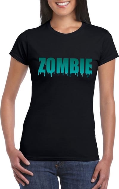 Halloween zombie tekst t-shirt zwart dames - Halloween kostuum L
