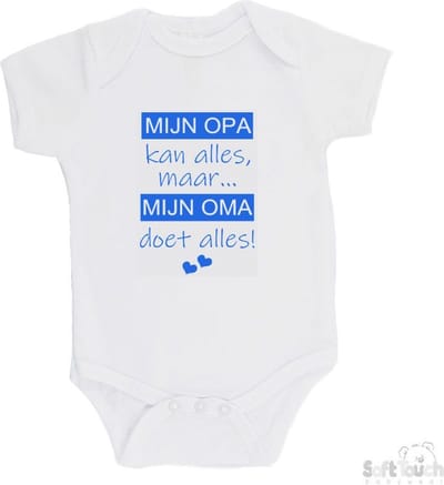 100% katoenen Romper "Mijn opa kan alles, maar mijn oma doet alles" Jongens Katoen Wit/blauw Maat 62/68