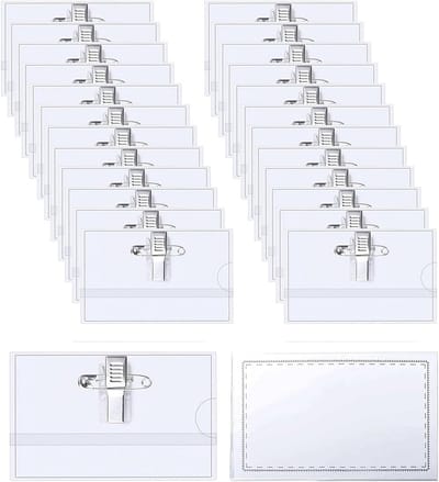 Transparante Naambordjes voor Kleding - 24 Stuks, 90 x 56 mm, Met Clip en Speld, Voor School en Bedrijven