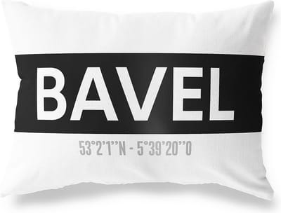 Tuinkussen BAVEL - NOORD-BRABANT met coördinaten - Buitenkussen - Bootkussen - Weerbestendig - Jouw Plaats - Studio216 - Modern - Zwart-Wit - 50x30cm