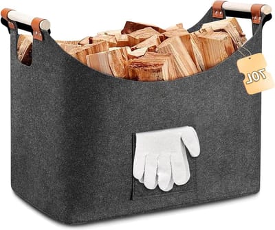 Haardhoutopslag - Haardhout opslag XXL houten mand - 55 x 32 x 40 cm - extra dik vilt - opvouwbare brandhoutmand - open haard - brandhout - speelgoed - kleding