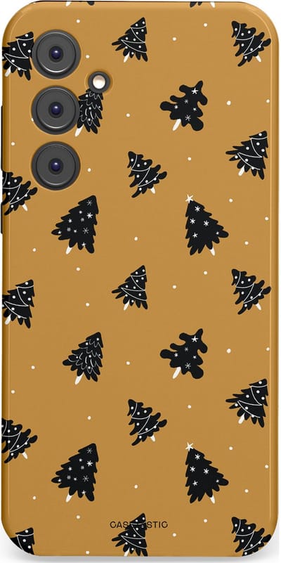 Casetastic hoesje geschikt voor Samsung Galaxy A35 - Dubbellaagse bescherming - Zwarte Kerstboom Feest - Fashion Case - Goud Donkergrijs Taupe
