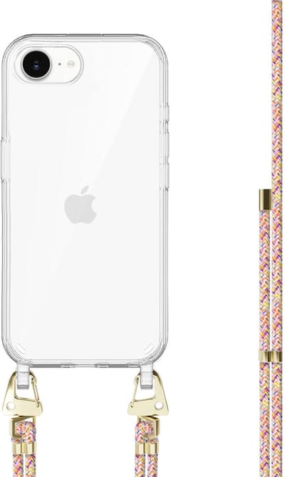 xoxo Wildhearts siliconen hoesje - Geschikt voor iPhone 17e - Rainbow Vibes - Telefoonhoesje - Hoesje met koord - telefoonkoord - Transparant hoesje - In lengte verstelbaar - Meerkleurig regenboog koord