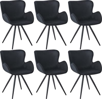 Colenis® - Anabella Eetkamerstoel - Set Van 6 - Zwart - Velvet - Industrieel - Met armleuning