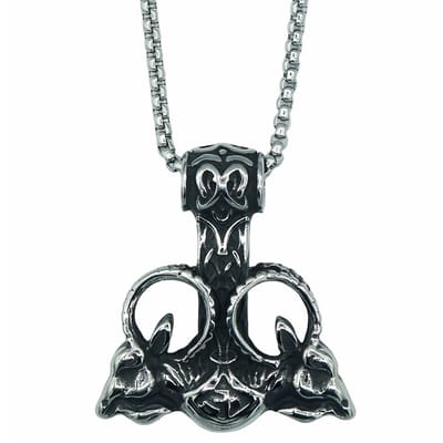 Viking Ketting – Thor’s Hamer Met Twee Rammen - Edelstaal - L 60 cm, B 3 mm - Hanger 4.5 x 4 cm