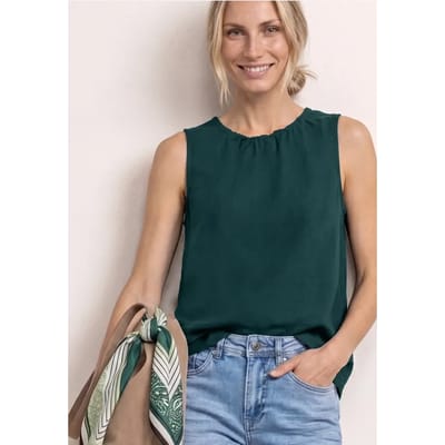 Blousetop met ronde hals in linnenmix