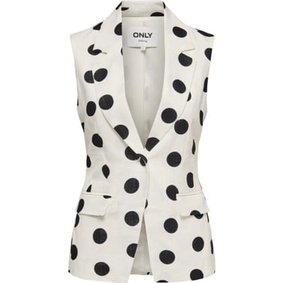 Only Gilet Onlviesta S/l Linen Bl Waistcoat Tl 15375017 Cloud Dancer/black Dot Dames Maat - 36