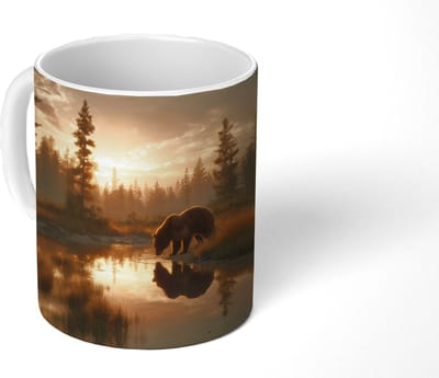 Mok - Koffiemok - Beer - water - Bos - Ochtendlicht - Mokken - 350 ML - Beker - Koffiemokken - Theemok
