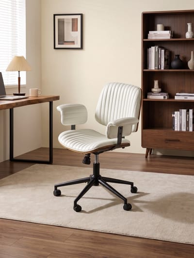 Ergonomische Bureaustoel - PU Leren Directiestoel - Bureaustoel Met Wielen - 73x59x87 cm - In Hoogte Verstelbaar - Thuiskantoor Beige