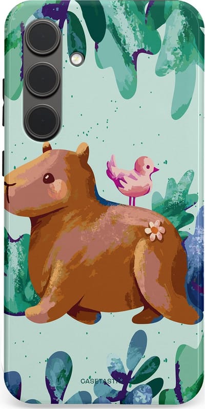 Casetastic Hoesje Geschikt voor Samsung S24 Plus - Stijlvolle Beschermende Duo-layer Case - Capibara Vogeltjes Vriend