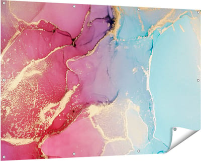 Gards Tuinposter Abstracte Kunst van Marmer - Roze met Blauw - 150x100 cm - Tuindoek - Tuindecoratie - Wanddecoratie buiten - Tuinschilderij