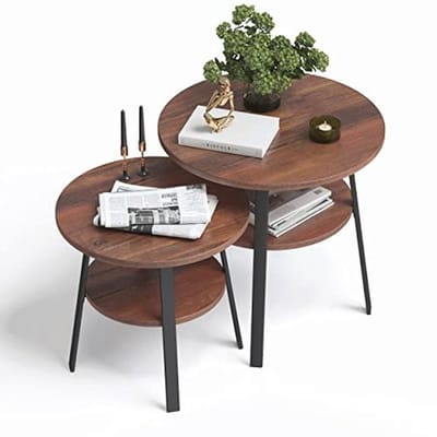 Bijzettafel rond - Nachtkastje salontafel - Woonkamer inrichting - Met twee planken - Ø 43xH 44 cm - Walnootlook