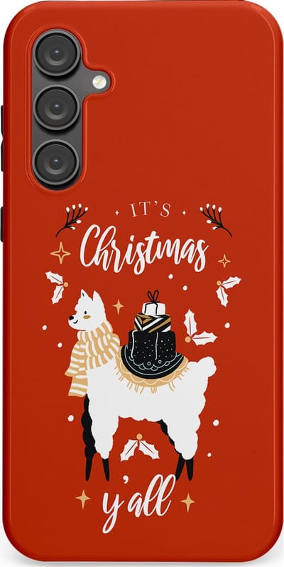 Casetastic hoesje geschikt voor Samsung Galaxy S23 FE - Dubbellaagse bescherming - Rode Witte Kerst Lama - Fashion Case - Terracotta
