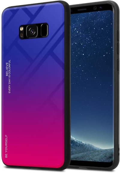 Cadorabo Hoesje geschikt voor Samsung Galaxy S8 in PAARS - ROOD - Tweekleurige beschermhoes van TPU-silicone Case Cover en achterzijde van gehard glas