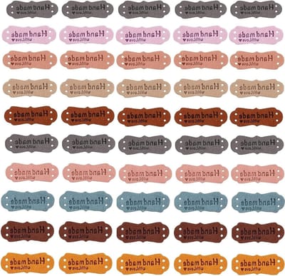 Set van 50 Handgemaakte Leren Labels voor Naaien op Microvezel met Gaten voor DIY Hoeden en Kleding, Perfect voor Creatieve Projecten en Handwerk