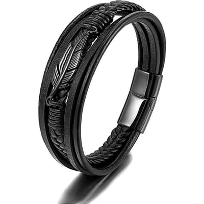 Europese en Amerikaanse leren touw armband heren punk stijl veer black