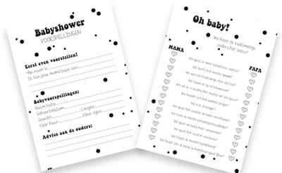 20x leuke Quiz | Babyshower | spelletje invulkaarten (A5 formaat) Quiz2