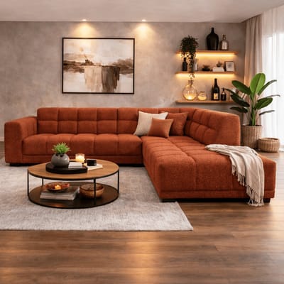 Dimehouse Hoekbank met lounge koper bouclé stof Nova - rechts - Stof - Scandinavisch & Basic - 270 x 219 x 76 cm