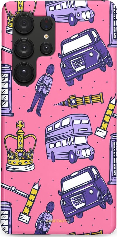 Casetastic Hoesje Geschikt voor Samsung S25 Ultra - Stijlvolle Beschermende Duo-layer Case - Brits London Roze Avontuur - Londen