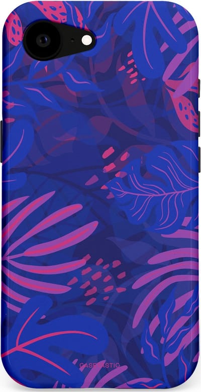 Casetastic hoesje geschikt voor Apple iPhone 16e / Apple iPhone 17e - MagSafe - Dubbellaagse bescherming - Neon jungle blad - Fashion Case - Donkerblauw Lavendel Roze