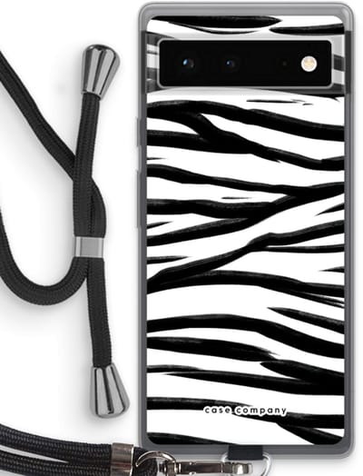 Case Company® - Hoesje met koord geschikt voor Google Pixel 6 hoesje met Koord - Zebra pattern - Telefoonhoesje met Zwart Koord - Bescherming aan alle Kanten en Over de Schermrand