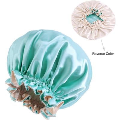 Bonnet de douche imperméable double face de haute qualité, couleur unie, en satin, pour femmes One Size white