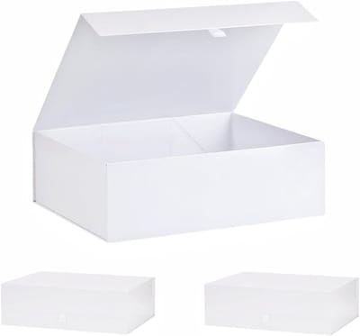Extra Grote Witte Geschenkendoos 3 Stuks 40 x 30 x 14 cm met Magnetische Sluiting, Inklapbare Grote Doos voor Cadeaus, Bruiloft en Verjaardagen, Stijlvolle Verpakking