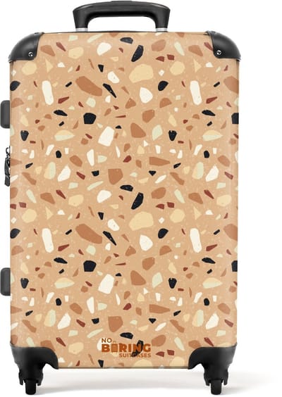 NoBoringSuitcases.com - Grote koffer - Terrazzo patroon kleurrijk bruin - Kinderkoffer geschikt voor jongen en meisjes - Reiskoffer met 4 wielen - Trolley op wieltjes - Rolkoffer groot kinderen - 72 liter - Ruimbagage valies 20kg
