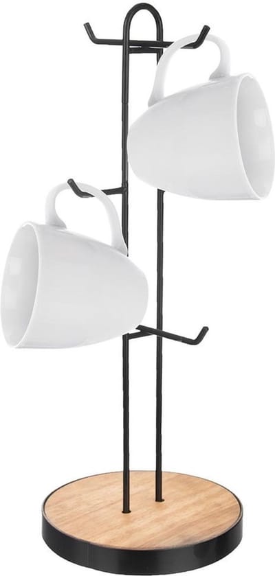 Kopjeshouder Metaal Zwart RADKA 15,5x40 cm - Mokkenrek Staand - Kopjesrek - Mokhouder - Mokken Houder - Standaard voor Mokken Kopjes