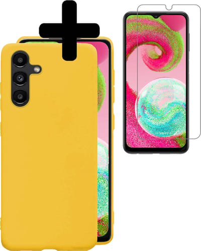 Hoesje - Met Screenprotector - Geschikt voor Samsung Galaxy A04s - Sterk & Shockproof - Back Cover - Siliconen Case - Telefoon Hoes - Telefoonhoesjes - Geel