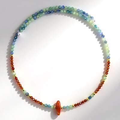 Cavill - Stalen Halsketting - Braziliaanse Carneool 3,61 ct & Nepalese Groene Kyaniet - Moderne Elegantie - Kleurige Halfedelstenen Sieraden