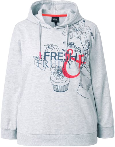 Ulla Popken - Dames - Hoodie tekstmotief capuchon lange mouwen - Lichtgrijs melange - Maat 42+