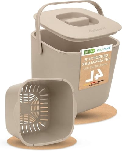 Keuken afvalbak - Compostbak aanrecht - Voedselresten scheiden - Geur- en insectenwerend - 4 Liter - Beige